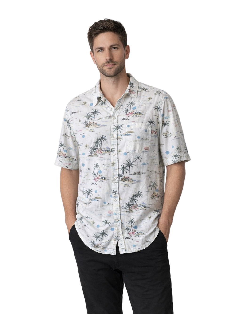 Denim & Flower men’s hawaiian Palm Tree Print Shirt
